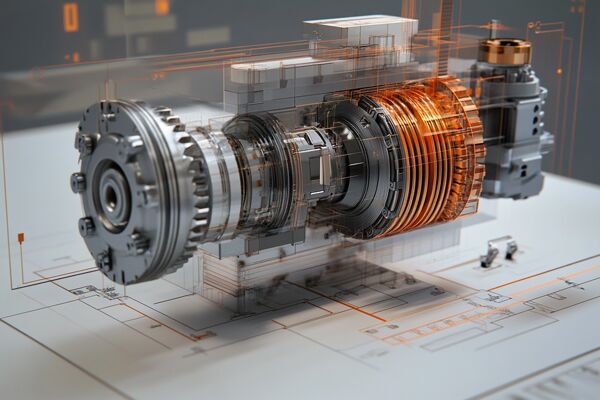 Diagrama técnico de vista explotada de un reductor unido a un motor eléctrico